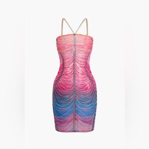 Nwt Micas Rainbow‎ Striped Rhinestone Bodycon Mini Dress